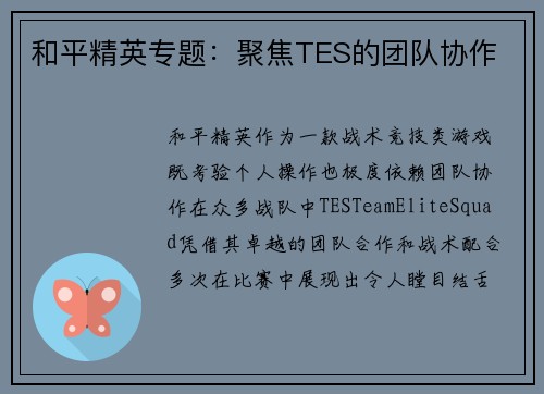 和平精英专题：聚焦TES的团队协作