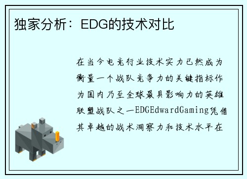 独家分析：EDG的技术对比